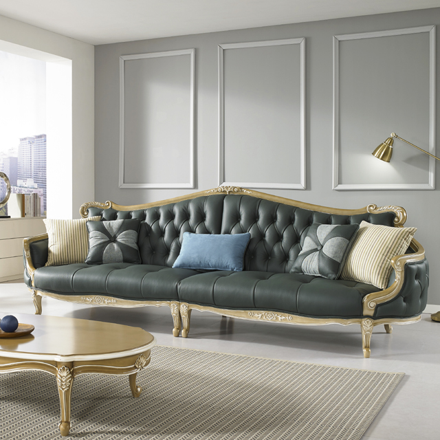 [직영생산 주문제작] 면피가죽 단추3단 4인용 쇼파 SFC-7703